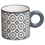 Cana mini ceramică, 220ml, Albastru și Ecru cu model reliefat, CMCLASS