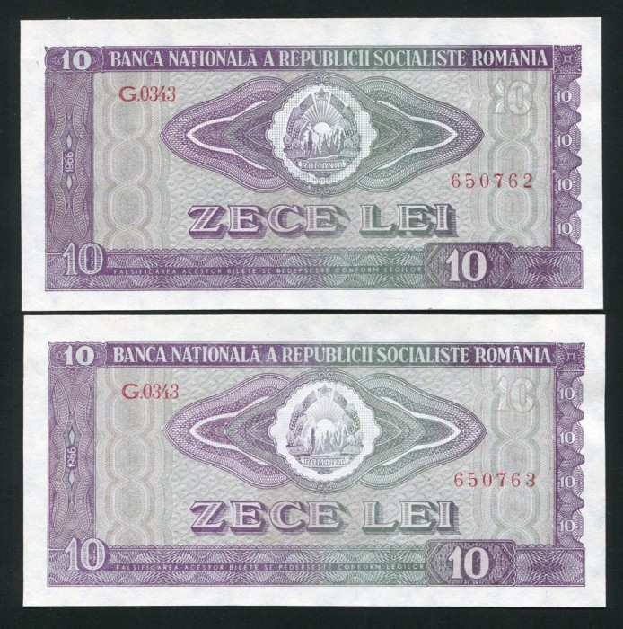 q609 PERECHE CONSECUTIVA 10 LEI 1966 NECIRCULATA UNC