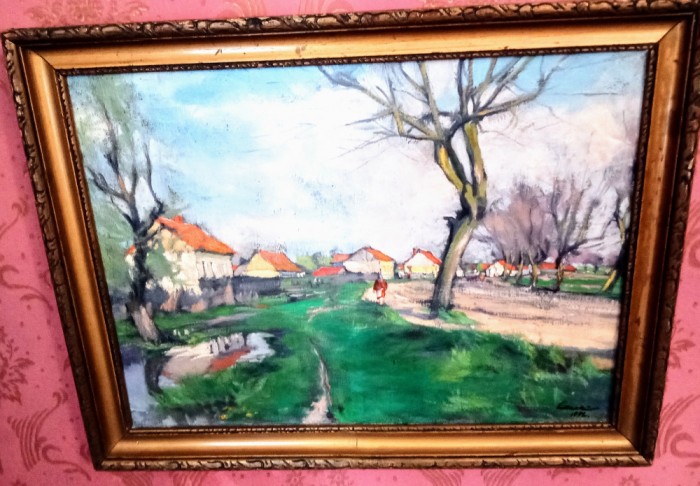 Litteczky Endre (1880-1953) tablou ulei/p&acirc;nză, peisaj sătmărean din 1942