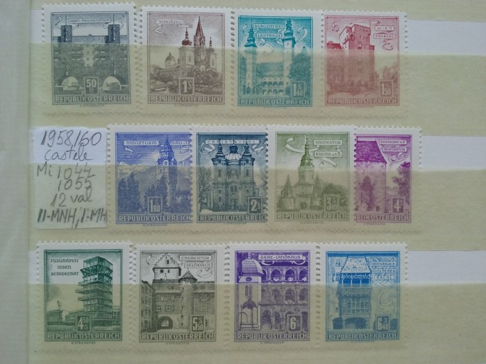 1958-1960- Austria-castele-Mi1044-1055-12val.-11MNH-1MH