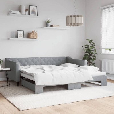 vidaXL Pat de zi cu extensie, gri deschis, 100x200 cm, textil 3197431 foto