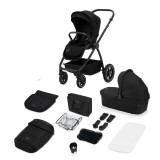 Carucior 2 in 1 Lionelo Meril, Negru, cu landou si scaun XL reversibil, ventilatie 3D si accesorii, pana la 22 kg