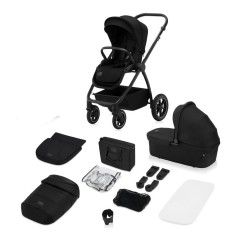 Carucior 2 in 1 Lionelo Meril, Negru, cu landou si scaun XL reversibil, ventilatie 3D si accesorii, pana la 22 kg
