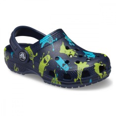 Saboți Crocs Classic Monster Print Clog Albastru - Navy