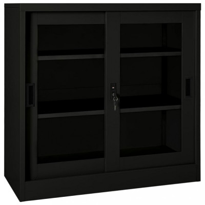 vidaXL Dulap cu ușă glisantă, negru, 90x40x90 cm, oțel foto
