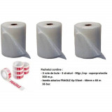 Cumpara ieftin Pachet Role Fragile Contine 3 Role de Folie cu Bule de 3 Straturi, Dimensiuni 1m x 100m, 90g/m&sup2; + 36 Role Banda Adeziva Fragile de Tip Silent, 48mm x, Oem