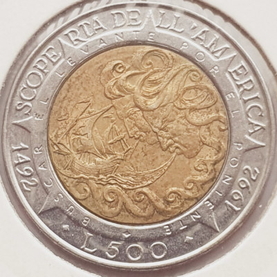 2637 San Marino 500 lire 1992 Colombus&amp;#039; Discovery of America km 286 foto