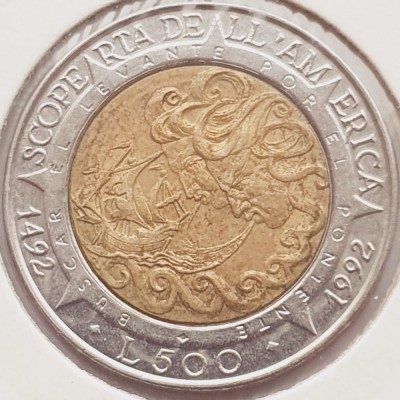 2637 San Marino 500 lire 1992 Colombus&amp;#039; Discovery of America km 286 foto