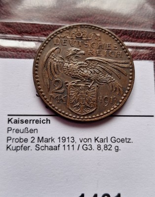 Prusia 2 mark 1913 PROBA Cu foto