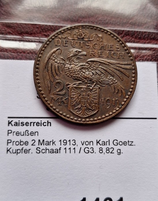 Prusia 2 mark 1913 PROBA Cu