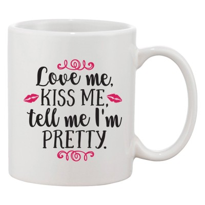 Cana alba personalizata &amp;#039;Love me, kiss me, tell me I&amp;#039;m pretty.&amp;#039;, INOVATIX&amp;reg;. 330ml foto