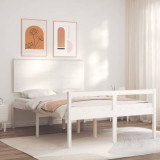 VidaXL Cadru de pat senior cu tăblie dublu, alb, lemn masiv