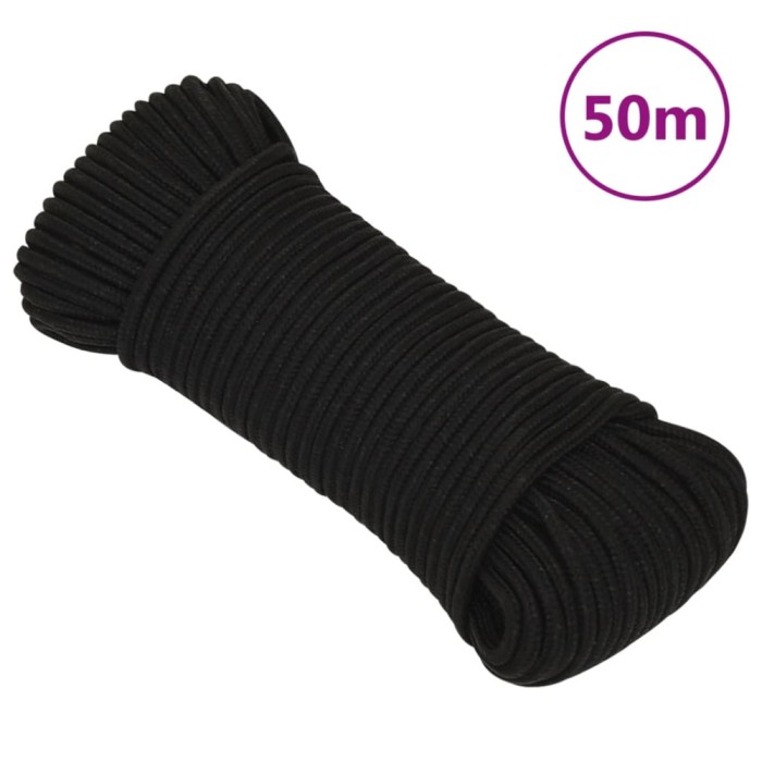 vidaXL Fr&acirc;nghie de lucru, negru, 4 mm, 50 m, poliester