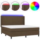 Cumpara ieftin Pat cu arcuri, saltea si LED, maro inchis, 160x200 cm, textil