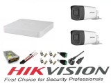 Sistem supraveghere video Hikvision 2 camere 5MP TurboHD IR 40M cu DVR Hikvision 4 canale full accesorii internet