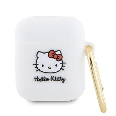 Husa pentru Apple AirPods 1 / AirPods 2 - Hello Kitty Silicone 3D Kitty Head (HKA23DKHSH) - White foto
