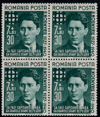 ROMANIA 1940 LP 142 I CORNELIU ZELEA CODREANU BLOC DE 4 TIMBRE MNH foto