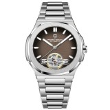 Ceas Automatic Bărbați Pagani Design PD-YS025, 42mm, Tourbillon Open Heart, Oțel Inoxidabil, Sticlă Safir, Argintiu/Negru