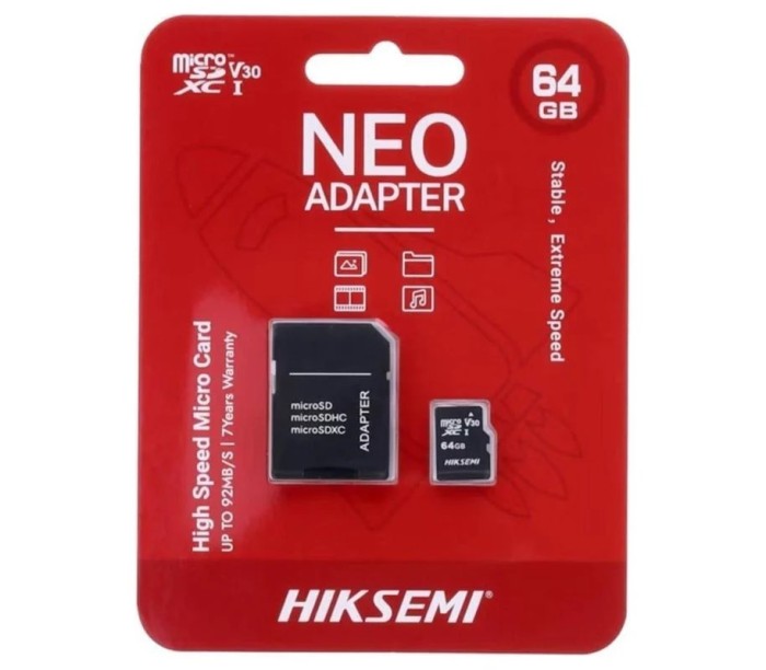 CARD MicroSD HIKSEMI, 64 GB, MicroSDXC, clasa 10, standard UHS-I U1, include adaptor SD &quot;HS-TF-C1/64G/adapter&quot; (timbru verde 0.03 lei)