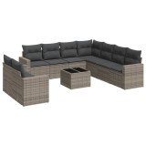 Cumpara ieftin Set mobilier de gradina cu perne, 10 piese, gri, poliratan