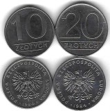 POLONIA LOT / SET Nr 1 ; 2 buc 10 + 20 ZLOTI / ZLOTYCH 1984 , XF