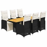 Cumpara ieftin Set bistro de gradina, 7 piese, cu perne, negru, poliratan