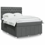 VidaXL Pat box spring cu saltea, gri &icirc;nchis, 140x190 cm, textil 3293971