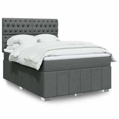 vidaXL Pat box spring cu saltea, gri &amp;icirc;nchis, 140x190 cm, textil 3293971 foto