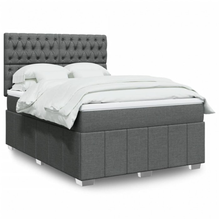 vidaXL Pat box spring cu saltea, gri &icirc;nchis, 140x190 cm, textil 3293971