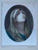 Litografie Fecioara Maria, Copie Semnată după Guido Reni, Mătase, Ramă 31x21cm