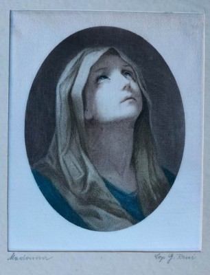 Fecioara Maria, copie color semnată pe mătase, după Guido Reni foto