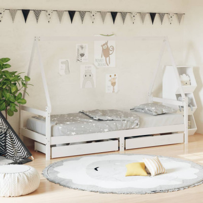 vidaXL Cadru de pat cu sertare de copii, alb, 90x200 cm lemn masiv pin foto