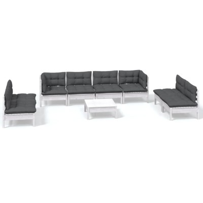 Set mobilier de gradina cu perne, 9 piese, lemn masiv de pin foto