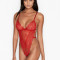 Costum Sexy, Victoria&#039;s Secret, Unlined Corded Lace Teddy, Red, Marime S