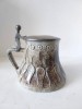 Halba de bere vintage, ceramica cu capac de metal, semnata pe fund LU, 11.5cm inaltime