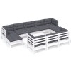 Set mobilier de gradina cu perne, 11 piese, alb lemn masiv pin