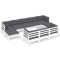 Set mobilier de gradina cu perne, 11 piese, alb lemn masiv pin