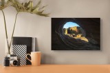 Tablou Canvas, "Priveliște luminată prin deschiderea st&acirc;ncii", Piatra, Fereastră, Peisaj, Culoare, Lumină, Umbre, Texturi, Cer, Aducere-aminte, Natură
