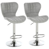 HOMCOM Set 2 Scaune de Bar Rotative cu &Icirc;nălțime Reglabilă, Tetieră pentru Picioare și Spătar, 47x51,5x111,5 cm, Gri | Aosom Romania
