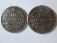 Lot 2 monede Italia:10 Centesimi 1862 M+10 Centesimi 1893 BI in stare f.buna foto