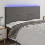 Cumpara ieftin Tăblie de pat cu LED, gri, 200x5x118/128 cm, piele ecologică