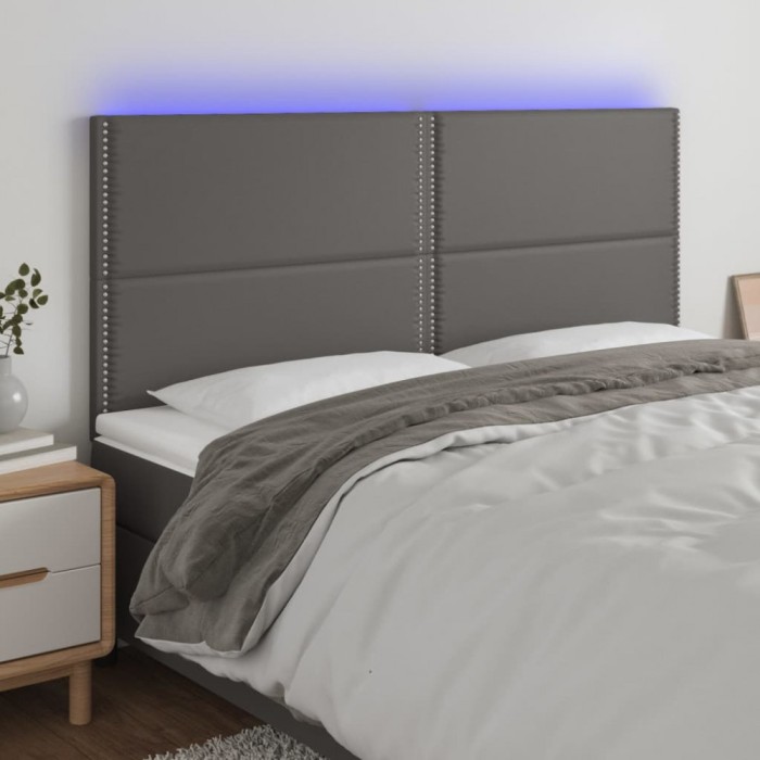 vidaXL Tăblie de pat cu LED, gri, 200x5x118/128 cm, piele ecologică 3122396