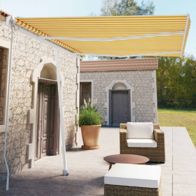 vidaXL Copertină autonomă retractabilă manual, galben/alb, 350x250 cm 3069518 foto