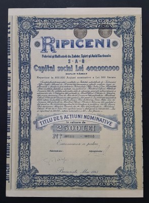 Actiune 1943 Ripiceni , titlu de 5 actiuni nominative foto