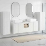 Cumpara ieftin Set dulap baie 5 buc. Alb foarte lucios 136 x 35 x 80 cm