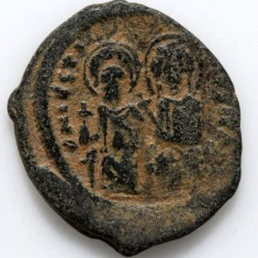 Moneda bizantină, 1/2 follis, Iustin II, Constantinopol 565-572 E. N.