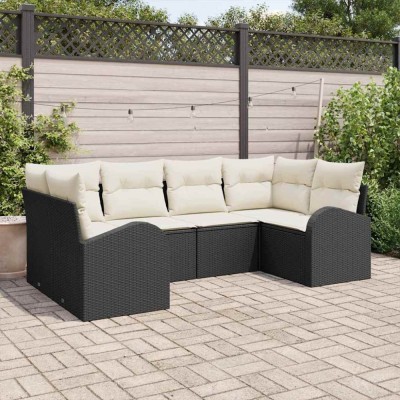 vidaXL Set de canapele pentru grădină 6 pcs Negru Rattan poli foto