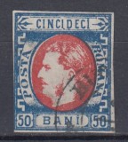 ROMANIA 1869 LP 29 b REGELE CAROL I CU FAVORITI VALOAREA 50 BANI STAMPILAT
