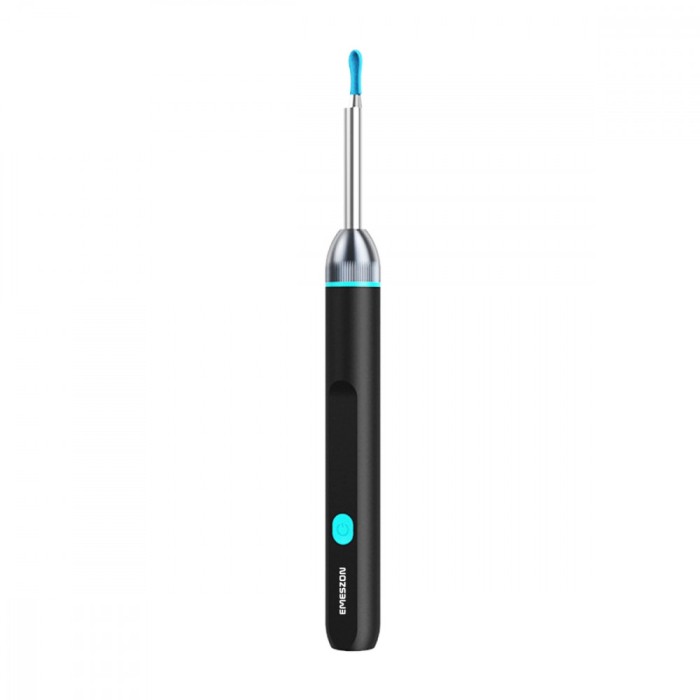 Otoscop Smart Slim curatare urechi, Emeszon&reg;, pentru Copii si Adulti, Camera 5MP HD 1080p, IP67, LED, WIFI, acumulator, negru