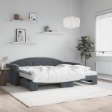 vidaXL Pat de zi cu extensie și saltele, gri &icirc;nchis 90x200 cm catifea